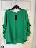 Green Ruffled Tulip Sleeve Blouse