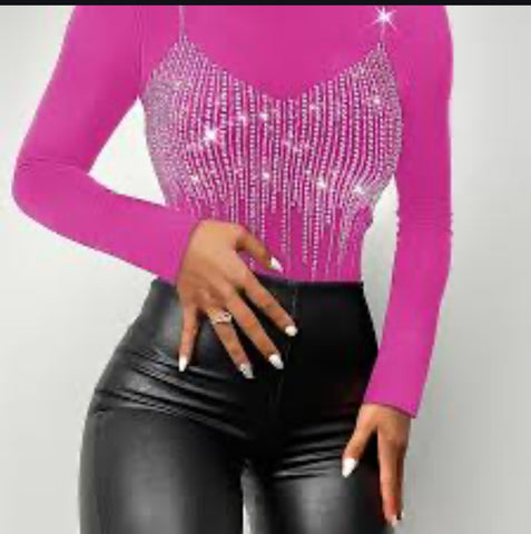 Hot pink bling statement crop top