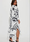 Abstract Face Patterned Shirt Dress