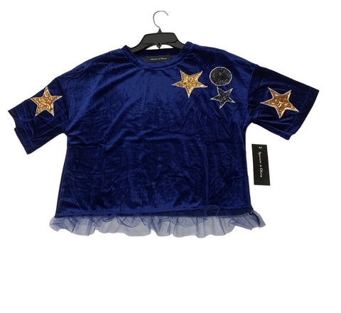 Blue Velour Star Embellished Top