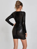 Cut Out Detail Long Sleeve Little Black Dress