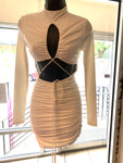 Ruched Cream Cut Out Dress
