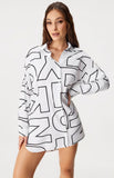 Letterman Graphic Button Down Top