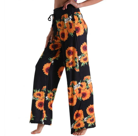 Sunflower Patterned Jogger Style Pants