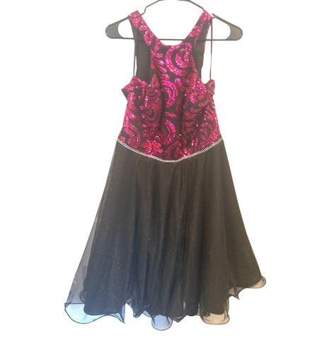 Hot Pink Black Vintage Strapless Gown