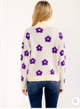 Purple Floral Patterned Sweater