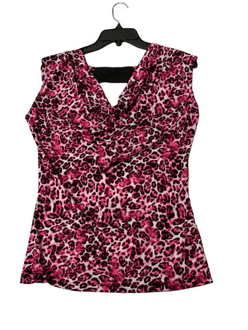 Cheetah Patterned Open Back Blouse