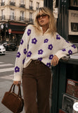 Purple Floral Patterned Sweater
