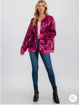 Hot Pink Sequin Embellished Bomber Jacket