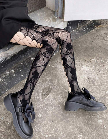 Floral Patterned Cut Out Tights