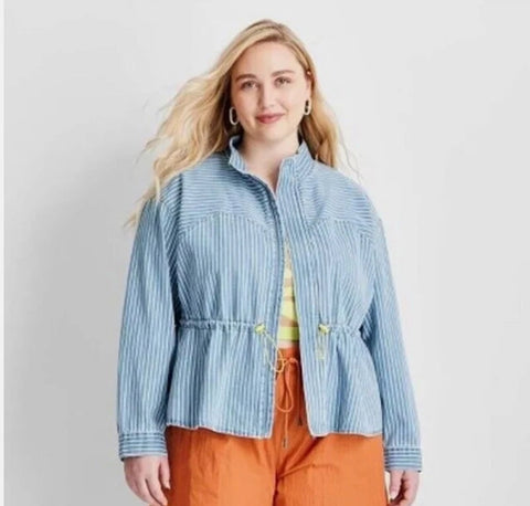 Striped Denim Peplum Jacket