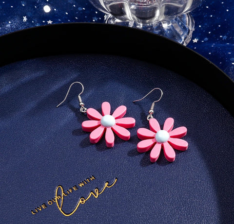 Pink Daisy Statement Earrings