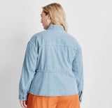 Striped Denim Peplum Jacket