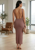 Tan Open Back Dress