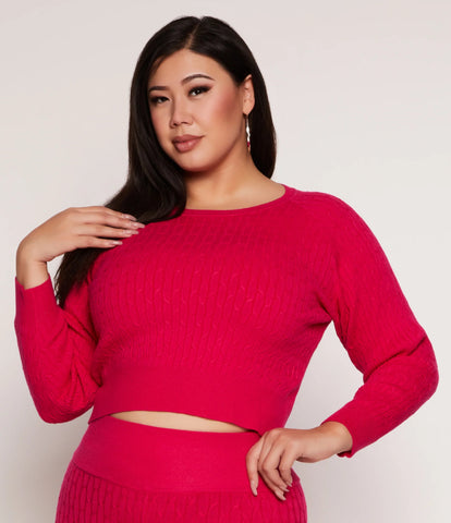 Hot Pink Cable Knit Sweater
