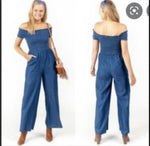 Shirred Top Denim Jumpsuit