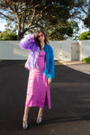 Harmony Faux Fur Yin-Yang Jacket in Aqua