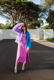 Harmony Faux Fur Yin-Yang Jacket in Aqua