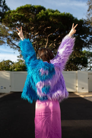 Harmony Faux Fur Yin-Yang Jacket in Aqua