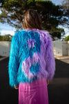 Harmony Faux Fur Yin-Yang Jacket in Aqua