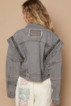 Cropped Denim Jacket with Functional Zipper Detail