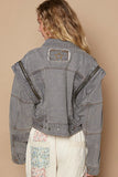 Cropped Denim Jacket with Functional Zipper Detail
