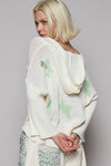 Distressed Lace-Up Star Pattern Hooded Hooded Sweater
