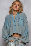 Contrast Cropped Jacket with Raw Edge Detail
