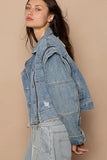 Cropped Denim Jacket with Functional Zipper Detail