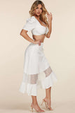 Fasheabe Crop Top 2pc Midi Skirt Set