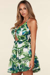 Fasheabe Leaf Print O-ring Mini Dress