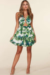 Fasheabe Leaf Print O-ring Mini Dress
