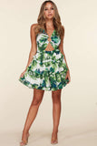 Fasheabe Leaf Print O-ring Mini Dress