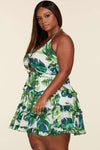 Fasheabe Leaf Print O-ring Mini Dress - Plus Size
