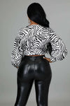Fasheabe Long Sleeve Zebra Print Crop Top