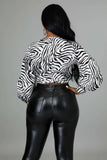 Fasheabe Long Sleeve Zebra Print Crop Top