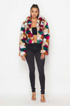 Fasheabe Multicolor Faux Fur Hooded Jacket With Front Zipper
