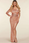 Fasheabe Rose Gold Sequin One Shoulder Maxi Dress