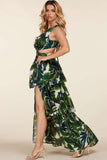 Fasheabe Tropical Leaf Open Front Maxi Dress