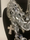Layered Cross Statement Chunky Necklace