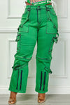 Oh So Crafty Utility Cargo Plus Size Denim Pants - Green