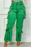 Oh So Crafty Utility Cargo Plus Size Denim Pants - Green