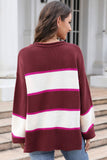 Striped Dropped Shoulder Side Slit Sweater