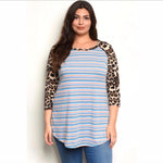 Plus size 3/4 sleeve leopard print scoop neck tunic top