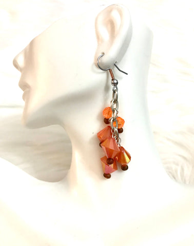Orange handmade beaded dangle earrings
