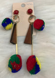 Multicolored Pom Pom Earrings