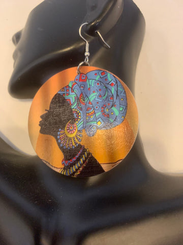 Blue Gold Afrocentric Headwrap Earrings