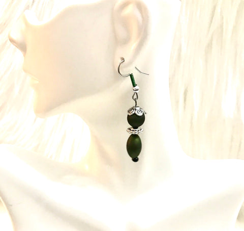 Green glass bead earrings