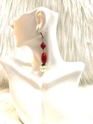 Red glass beaded earrings