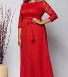 Red Lace Detail Plus Size Formal Dress